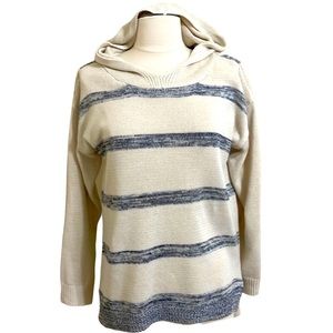 PAPER CRANE Womens Cream Blue/Gray Striped Hoodie Sweater Size Medium